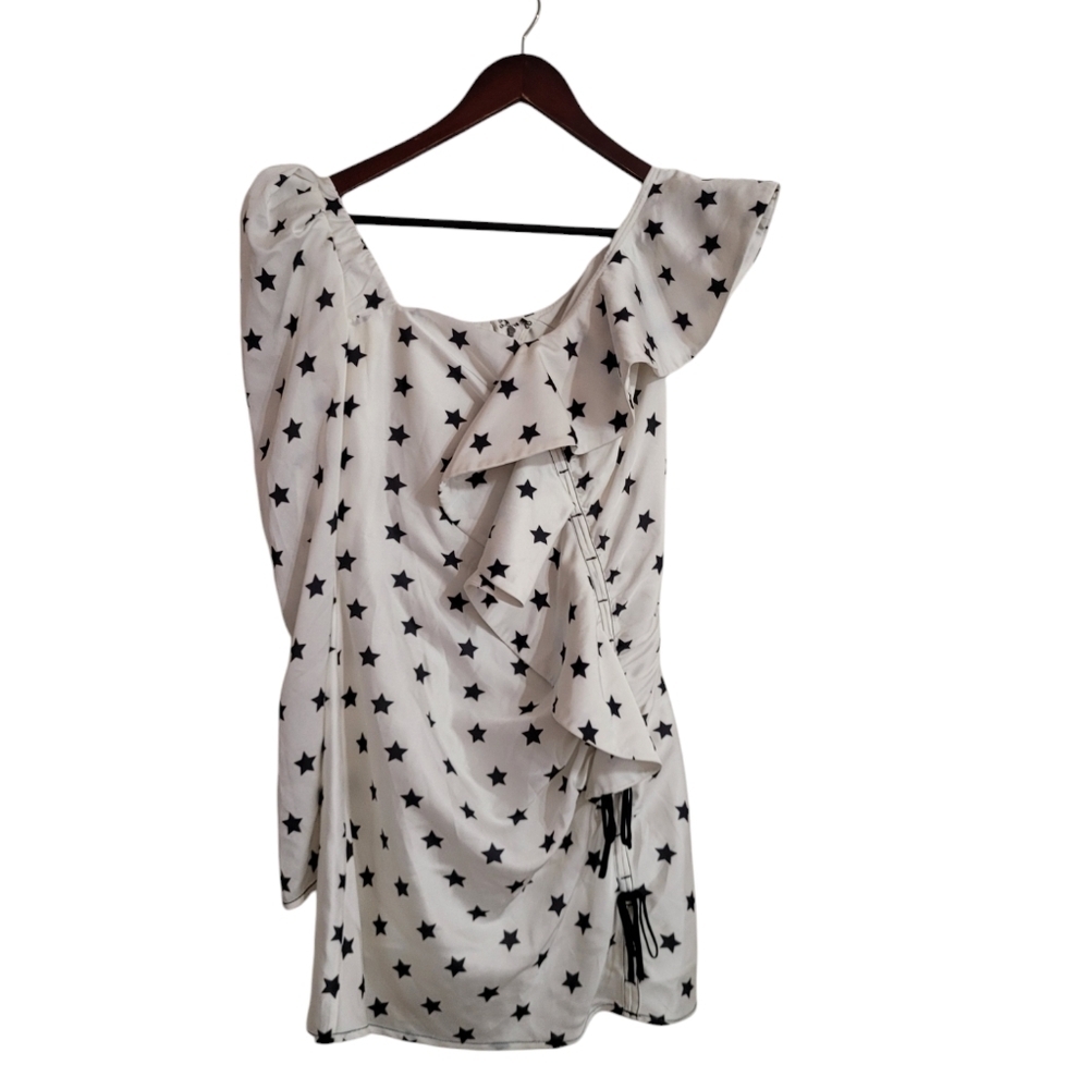 Self Portrait One-Shoulder Mini Dress Frill Star Print Dress Size 6 Runway - Picture 4 of 10
